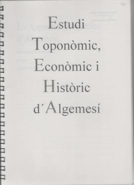 Estudi,toponómic, económic i històric d&#039;Algemesi