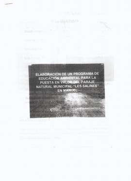 Elaboración de un programa de educación ambiental para la puesta en valor del paraje natural municipal &quot;Les Salines&quot; en Manuel