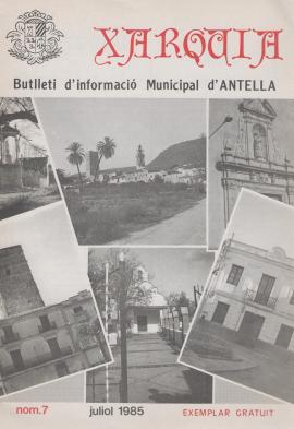 Xarquia. Butlletí d&#039;informació municipal d&#039;Antella. juliol 1985