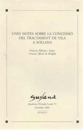Unes notes sobre la concessió del tractament de vila a Sollana